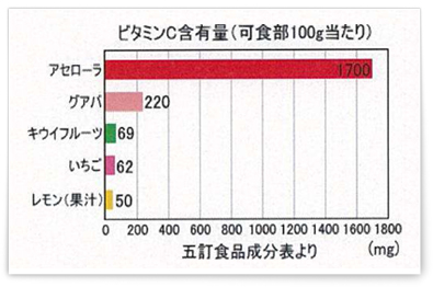 表:アセローラのビタミンC含有量