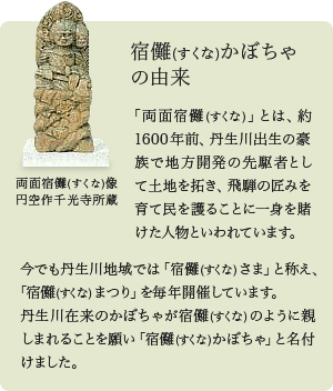 宿儺(すくな)かぼちゃの由来 「両面宿儺(すくな)」とは、約1600年前、丹生川出生の豪族で地方開発の先駆者として土地を拓き、飛騨の匠みを育て民を護ることに一身を賭けた人物といわれています。今でも丹生川地域では「宿儺(すくな)さま」と称え、「宿儺(すくな)まつり」を毎年開催しています。丹生川在来のかぼちゃが宿儺(すくな)のように親しまれることを願い「宿儺(すくな)かぼちゃ」と名付けました。